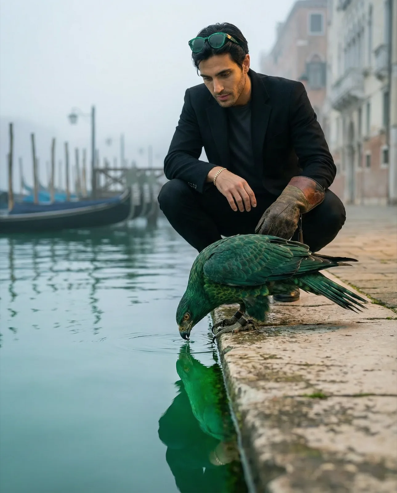 Drinking — falcon at the water's edge